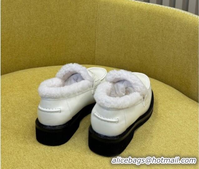 Duplicate Dior Boy Loafers in Calfskin and Shearling White Leather 214055