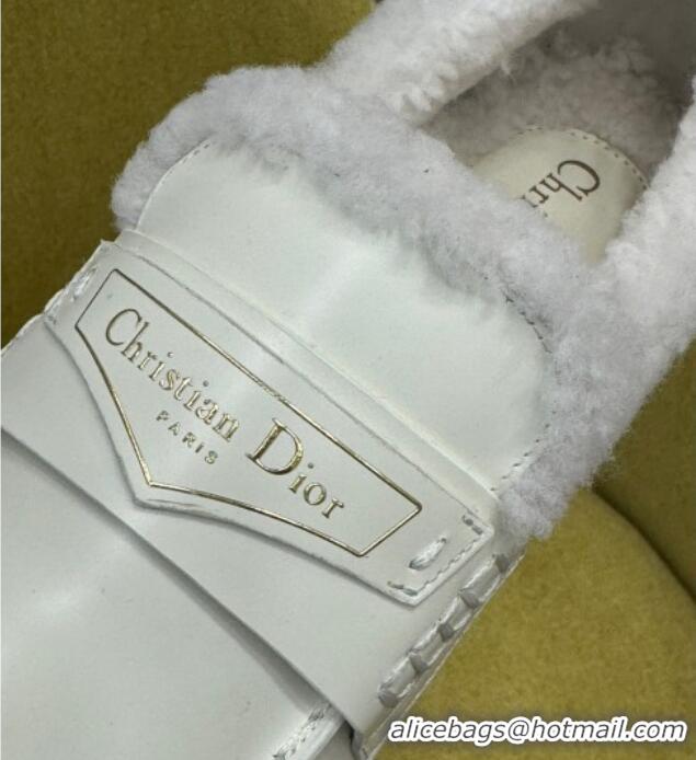 Duplicate Dior Boy Loafers in Calfskin and Shearling White Leather 214055