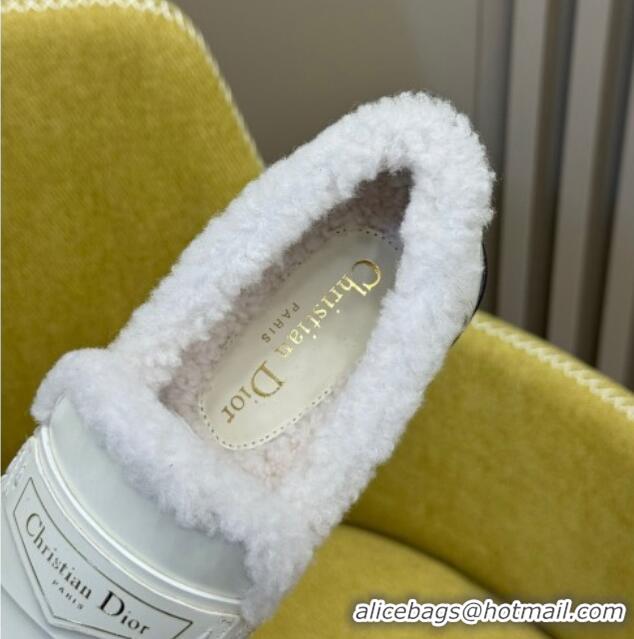 Duplicate Dior Boy Loafers in Calfskin and Shearling White Leather 214055