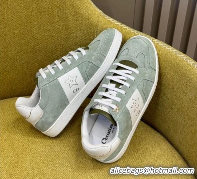 Most Popular Dior Star Sneakers in Suede and White Calfskin Pastel Peyote Green 214056