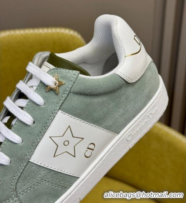 Most Popular Dior Star Sneakers in Suede and White Calfskin Pastel Peyote Green 214056