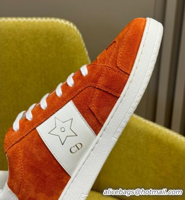 Low Cost Dior Star Sneakers in Suede and White Calfskin Orange 214057