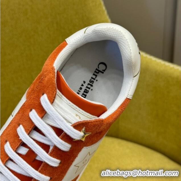 Low Cost Dior Star Sneakers in Suede and White Calfskin Orange 214057