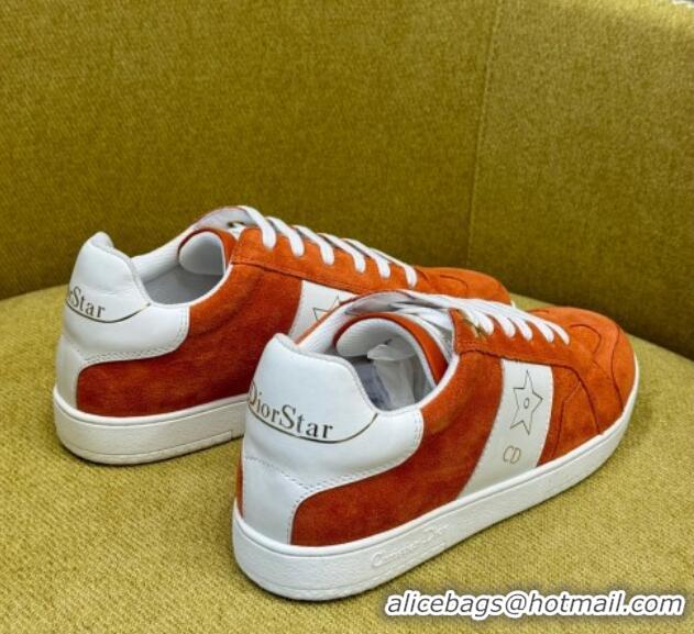 Low Cost Dior Star Sneakers in Suede and White Calfskin Orange 214057