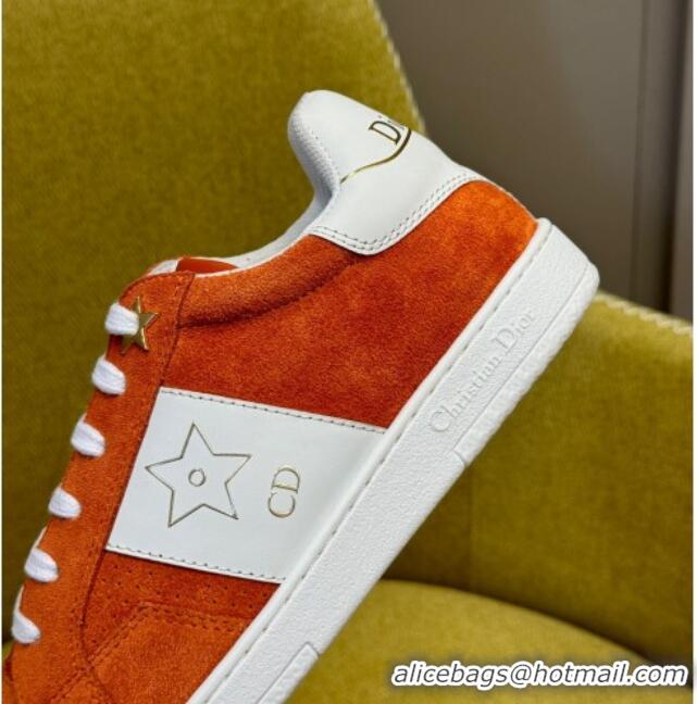 Low Cost Dior Star Sneakers in Suede and White Calfskin Orange 214057