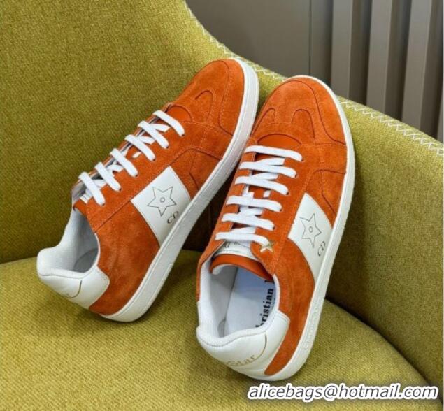 Low Cost Dior Star Sneakers in Suede and White Calfskin Orange 214057