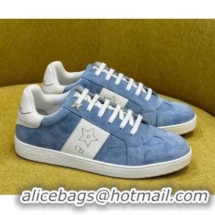 Grade Quality Dior Star Sneakers in Suede and White Calfskin Light Blue 214058