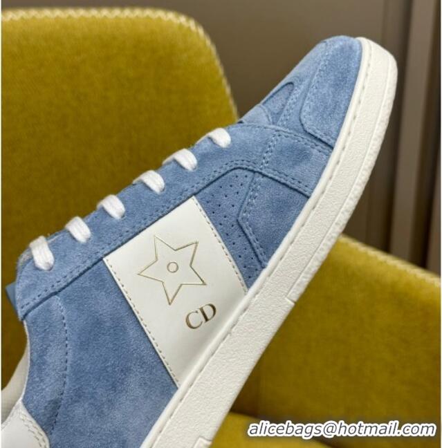 Grade Quality Dior Star Sneakers in Suede and White Calfskin Light Blue 214058