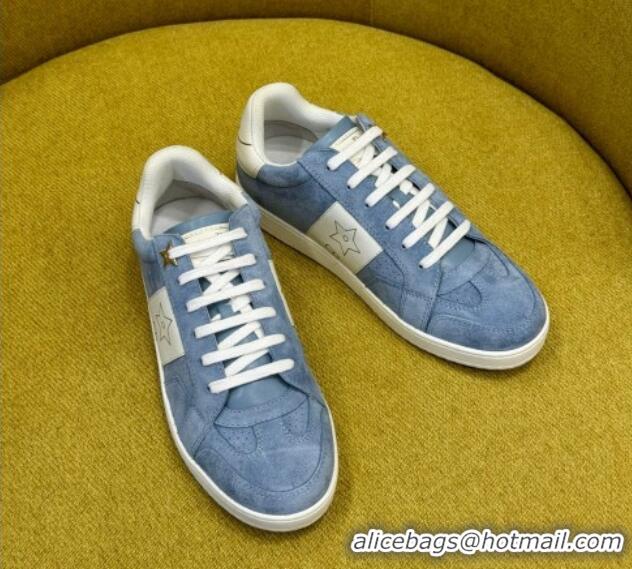 Grade Quality Dior Star Sneakers in Suede and White Calfskin Light Blue 214058