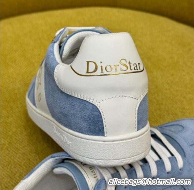 Grade Quality Dior Star Sneakers in Suede and White Calfskin Light Blue 214058