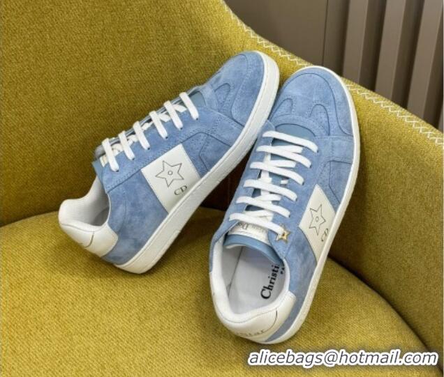 Grade Quality Dior Star Sneakers in Suede and White Calfskin Light Blue 214058