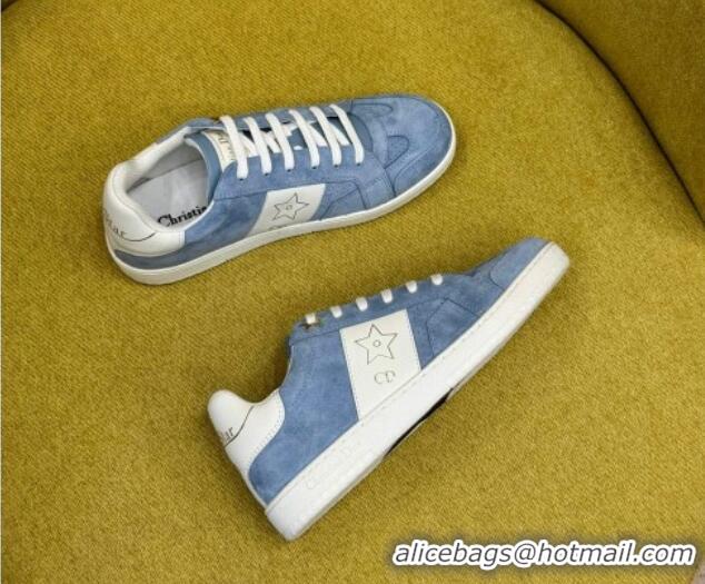 Grade Quality Dior Star Sneakers in Suede and White Calfskin Light Blue 214058