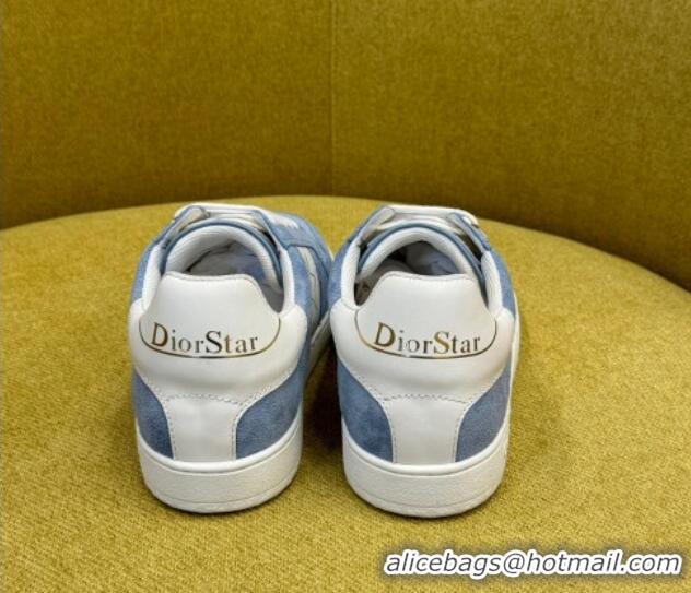 Grade Quality Dior Star Sneakers in Suede and White Calfskin Light Blue 214058