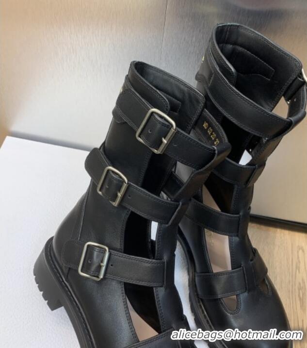 Stylish Dior D-Anger Black Calfskin Ankle Boots with Buckle 218117