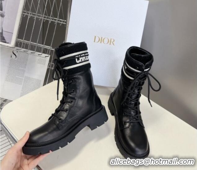 Top Grade Dior D-Major Ankle Boots in Calfskin Leather and Wool Black 218113