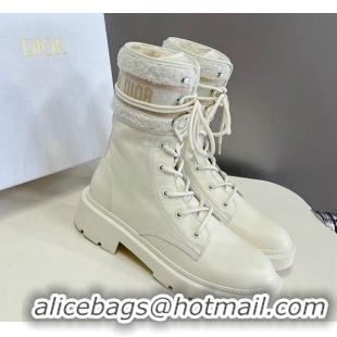 Purchase Dior D-Major Ankle Boots in Calfskin Leather and Wool White 218114