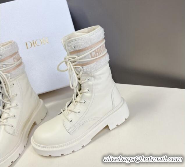 Purchase Dior D-Major Ankle Boots in Calfskin Leather and Wool White 218114