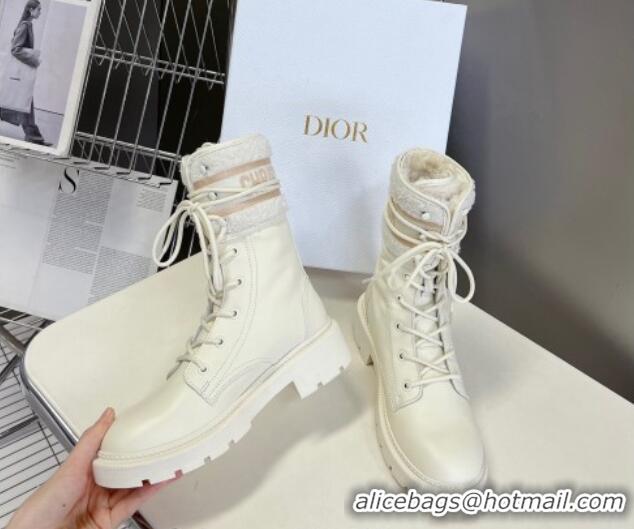 Purchase Dior D-Major Ankle Boots in Calfskin Leather and Wool White 218114