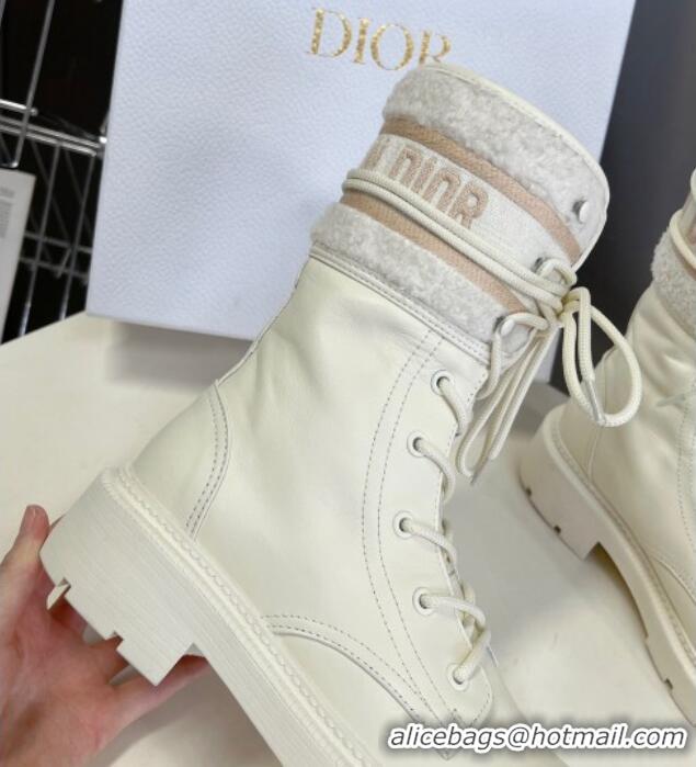 Purchase Dior D-Major Ankle Boots in Calfskin Leather and Wool White 218114