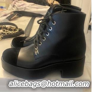 Best Price Chanel New Square Heels Ankle Boots Lace Up CH8922 Black