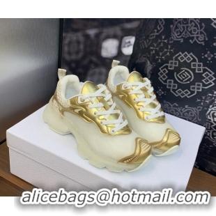 Classic Hot Dior Vibe Sneakers in Gold Leather and Transparent Rubber 2106021