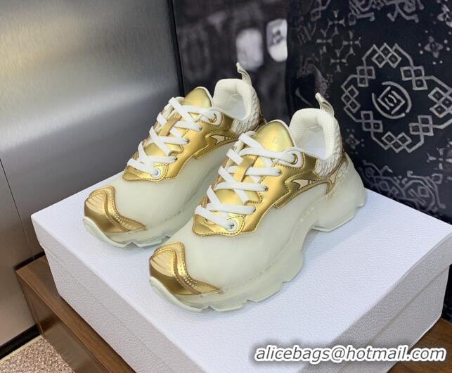 Classic Hot Dior Vibe Sneakers in Gold Leather and Transparent Rubber 2106021