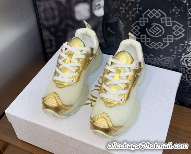 Classic Hot Dior Vibe Sneakers in Gold Leather and Transparent Rubber 2106021