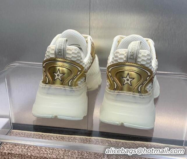 Classic Hot Dior Vibe Sneakers in Gold Leather and Transparent Rubber 2106021