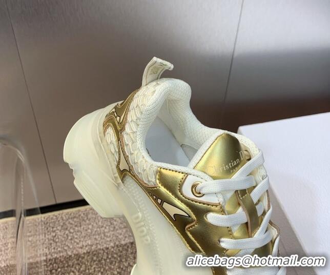 Classic Hot Dior Vibe Sneakers in Gold Leather and Transparent Rubber 2106021