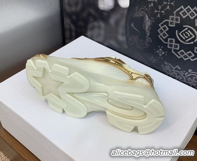 Classic Hot Dior Vibe Sneakers in Gold Leather and Transparent Rubber 2106021