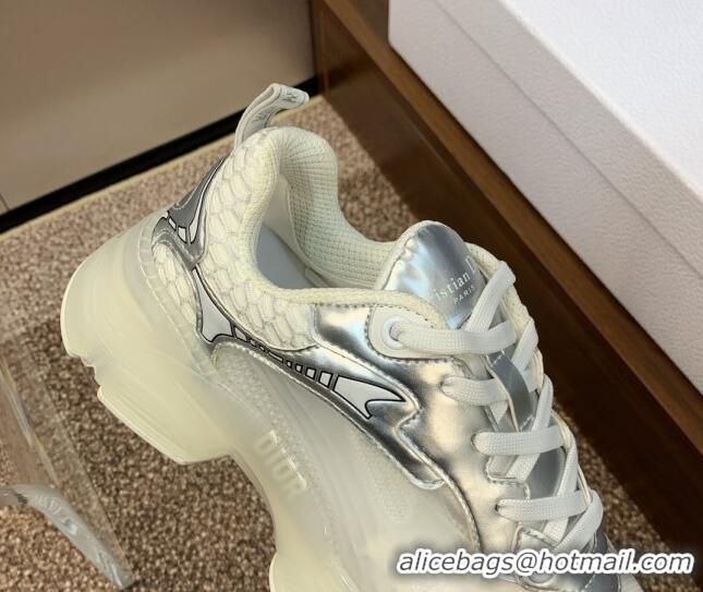 Good Quality Dior Vibe Sneakers in Silver Leather and Transparent Rubber 2106022