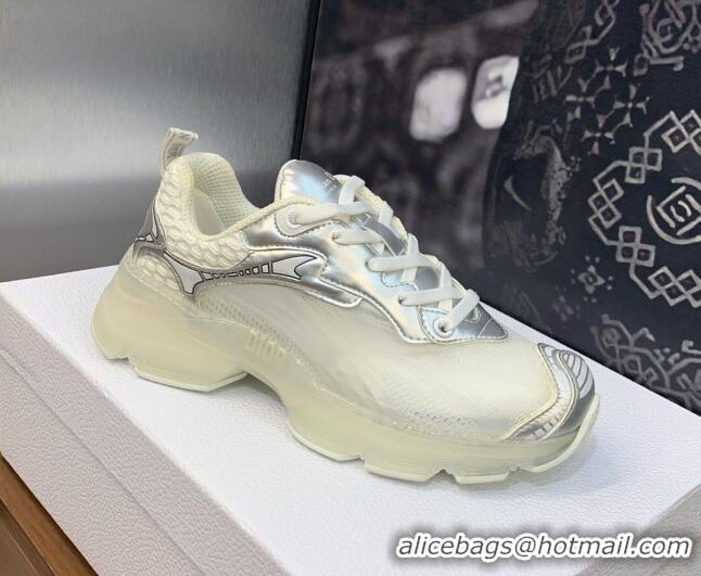 Good Quality Dior Vibe Sneakers in Silver Leather and Transparent Rubber 2106022