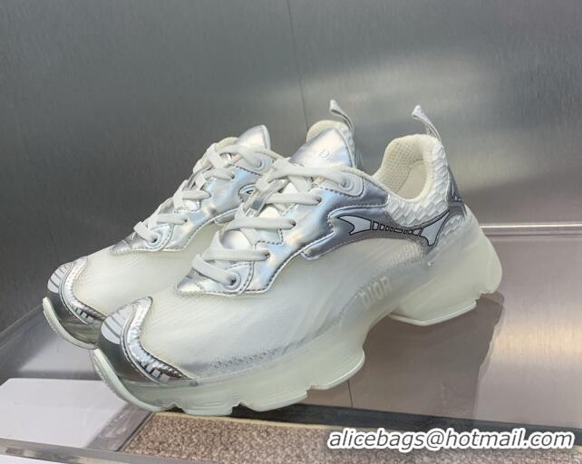 Good Quality Dior Vibe Sneakers in Silver Leather and Transparent Rubber 2106022