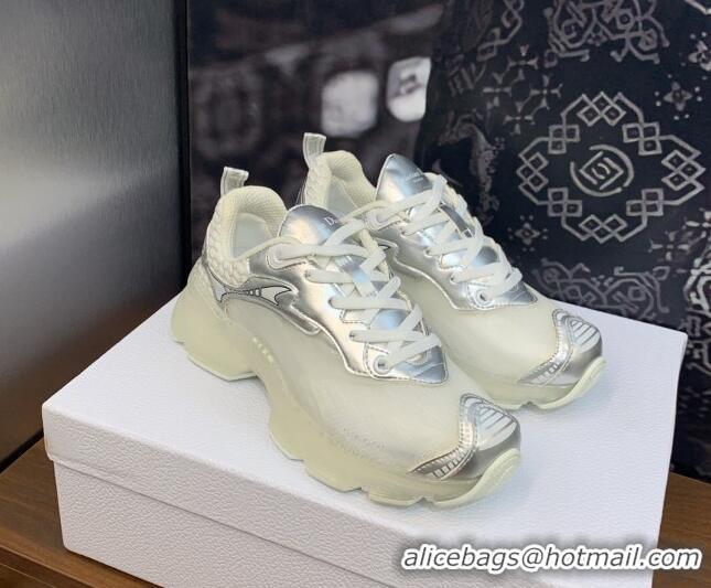 Good Quality Dior Vibe Sneakers in Silver Leather and Transparent Rubber 2106022