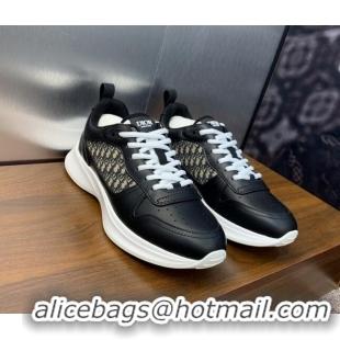 Modern Dior Men's B25 Runner Sneakers in Smooth Calfskin and Dior Oblique Jacquard Black/White 2106024