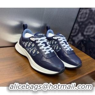 Durable Dior Men's B25 Runner Sneakers in Blue Smooth Calfskin and Dior Oblique Jacquard 2106025