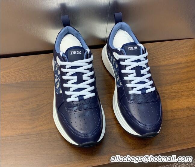 Durable Dior Men's B25 Runner Sneakers in Blue Smooth Calfskin and Dior Oblique Jacquard 2106025