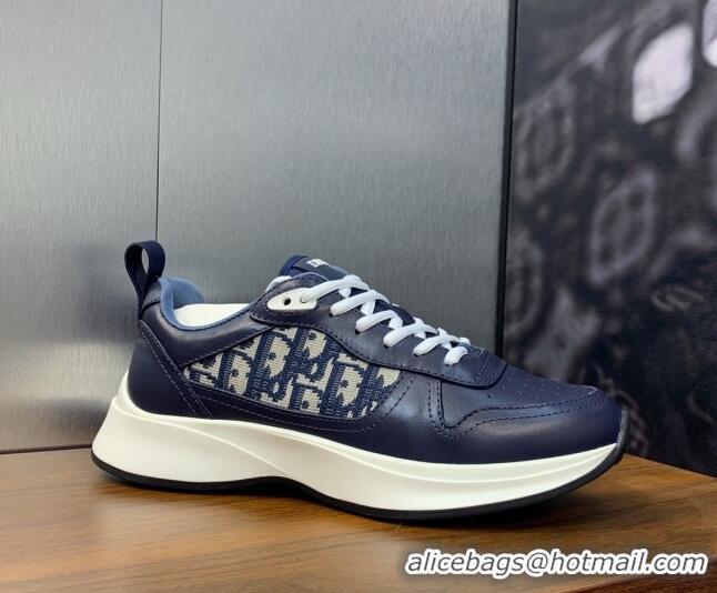 Durable Dior Men's B25 Runner Sneakers in Blue Smooth Calfskin and Dior Oblique Jacquard 2106025