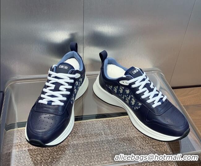 Durable Dior Men's B25 Runner Sneakers in Blue Smooth Calfskin and Dior Oblique Jacquard 2106025