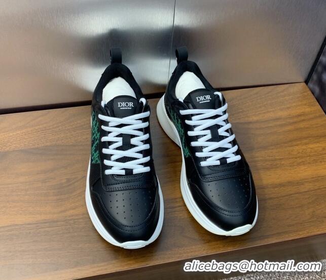 Good Looking Dior Men's B25 Runner Sneakers in Smooth Calfskin and Dior Oblique Jacquard Black/Green 2106026