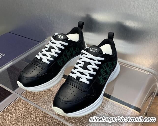 Good Looking Dior Men's B25 Runner Sneakers in Smooth Calfskin and Dior Oblique Jacquard Black/Green 2106026