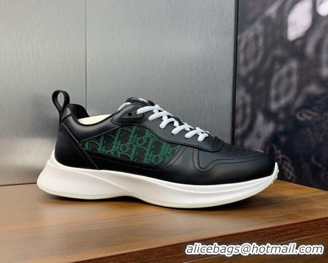 Good Looking Dior Men's B25 Runner Sneakers in Smooth Calfskin and Dior Oblique Jacquard Black/Green 2106026