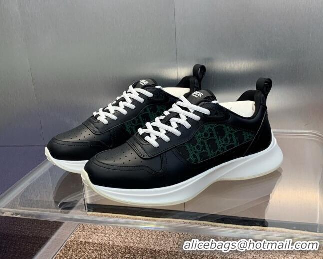 Good Looking Dior Men's B25 Runner Sneakers in Smooth Calfskin and Dior Oblique Jacquard Black/Green 2106026