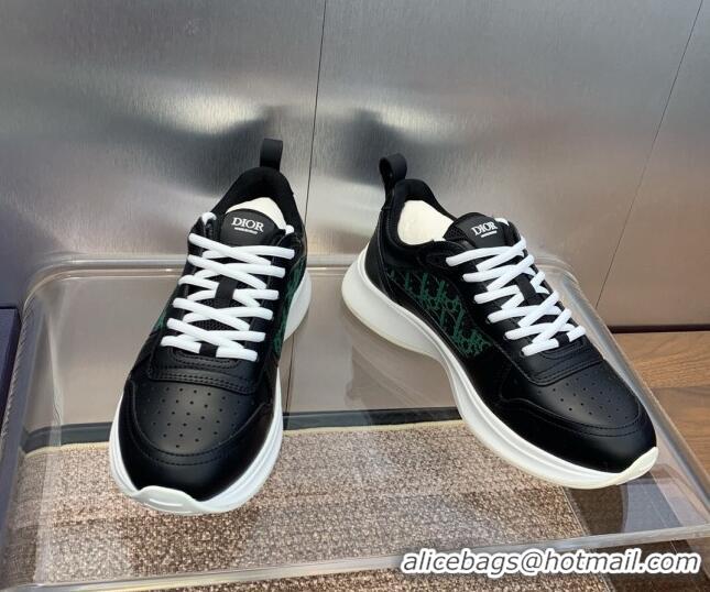 Good Looking Dior Men's B25 Runner Sneakers in Smooth Calfskin and Dior Oblique Jacquard Black/Green 2106026