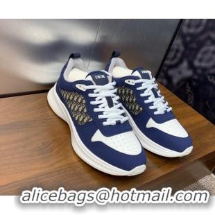 Best Price Dior Men's B25 Runner Sneakers in Smooth Calfskin and Dior Oblique Jacquard Blue/White 106027