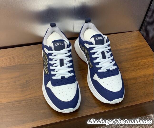 Best Price Dior Men's B25 Runner Sneakers in Smooth Calfskin and Dior Oblique Jacquard Blue/White 106027