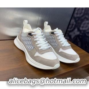 Top Grade Dior Men's B25 Runner Sneakers in Suede and Technical Mesh with Dior Oblique Canvas Khaki Grey 2106030