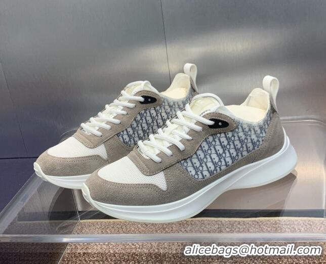 Top Grade Dior Men's B25 Runner Sneakers in Suede and Technical Mesh with Dior Oblique Canvas Khaki Grey 2106030