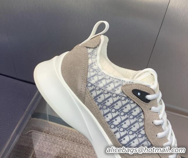 Top Grade Dior Men's B25 Runner Sneakers in Suede and Technical Mesh with Dior Oblique Canvas Khaki Grey 2106030