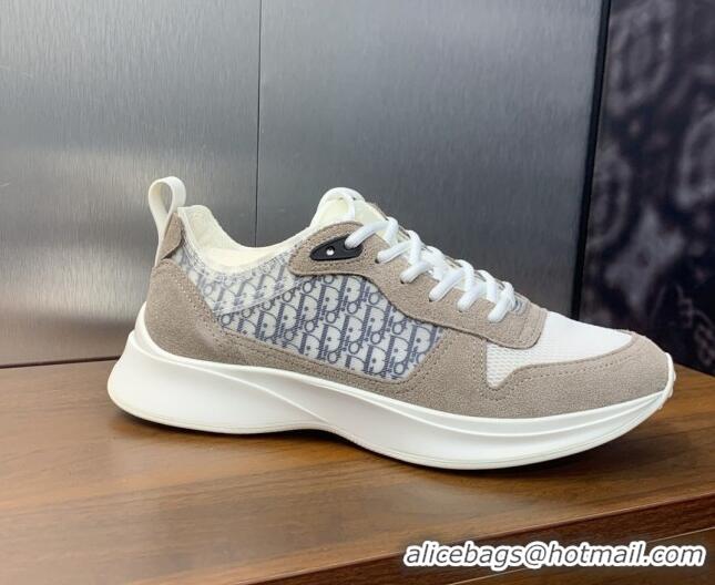 Top Grade Dior Men's B25 Runner Sneakers in Suede and Technical Mesh with Dior Oblique Canvas Khaki Grey 2106030